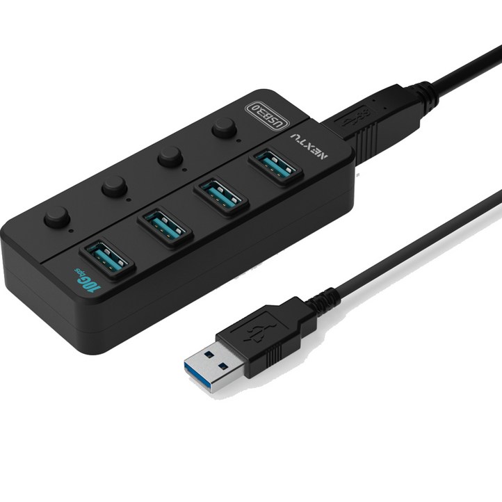 넥스트유 USB3.2 GEN2 10G 4포트 유전원 개별전원버튼 USB허브 NEXT-814U3-10G