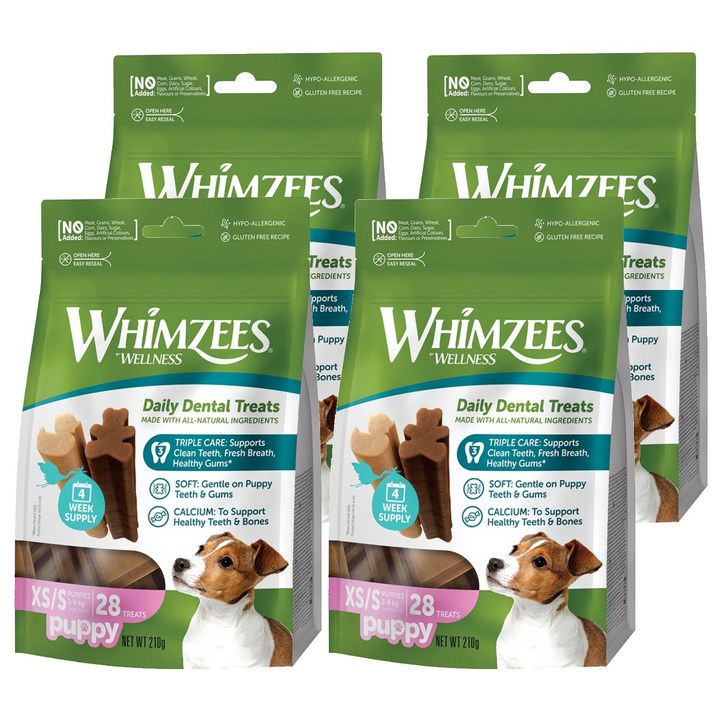 웰니스윔지스 퍼피 강아지 덴탈껌 XSS, 구강청결, 210g, 4개