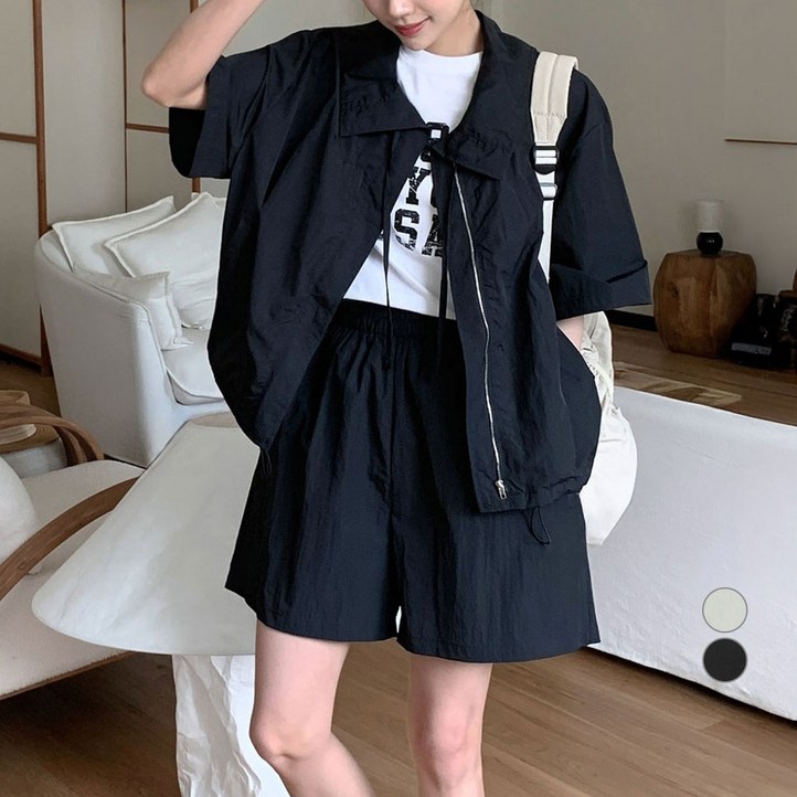 아피나르 여성용 바스락 반팔 집업 바람막이 반바지 세트 아피나르 여성용 바스락 반팔 집업 바람막이 반바지 세트