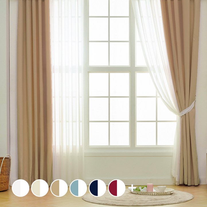 더자리 아일렛 솔리드 암막커튼2p쉬폰커튼2p커튼끈2p 세트