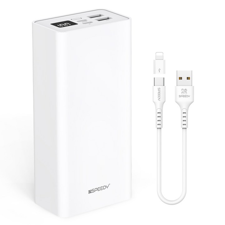 스피디 슬림핏 대용량 보조배터리 30000mAh C타입 케이블, SPEB2PA30CPQ, 화이트