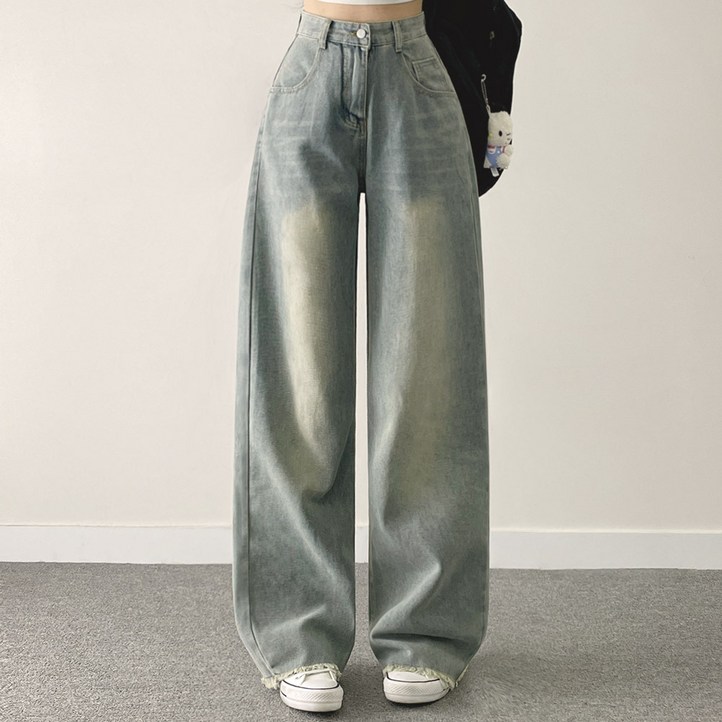 위드후이린 여성용 밑단포인트 와이드 일자 데님 팬츠