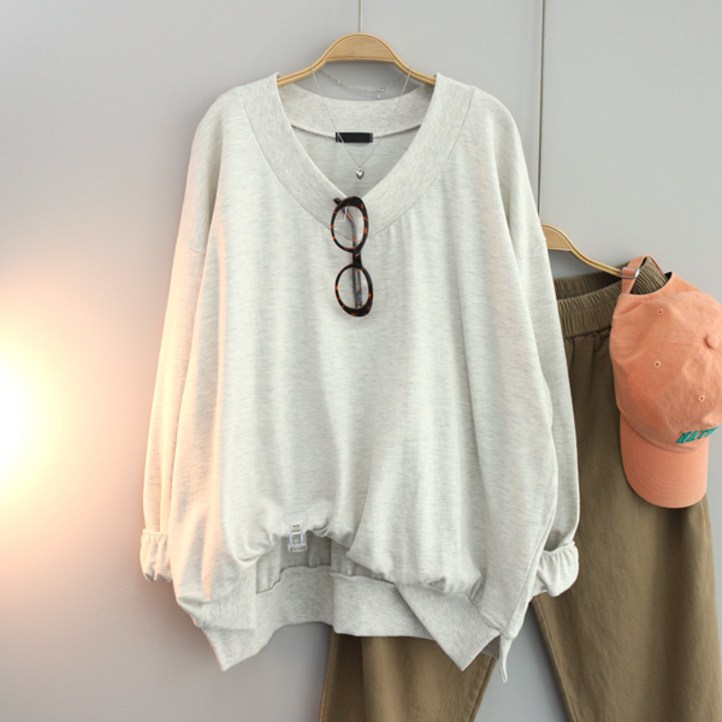 달콩 여성 빅사이즈 오버핏 간절기 긴팔티 스카이브이넥루즈핏맨투맨