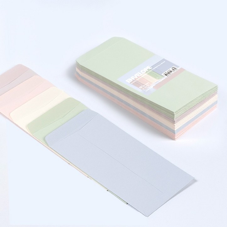 PaperPhant 하이퀄리티지 도톰한(120g) 5컬러 엠보싱 색지(레이드) 세로형 봉투(180*95mm), 80매