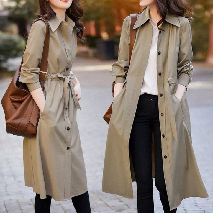 여성 간절기용 셔츠형 롱 코트 URK190
