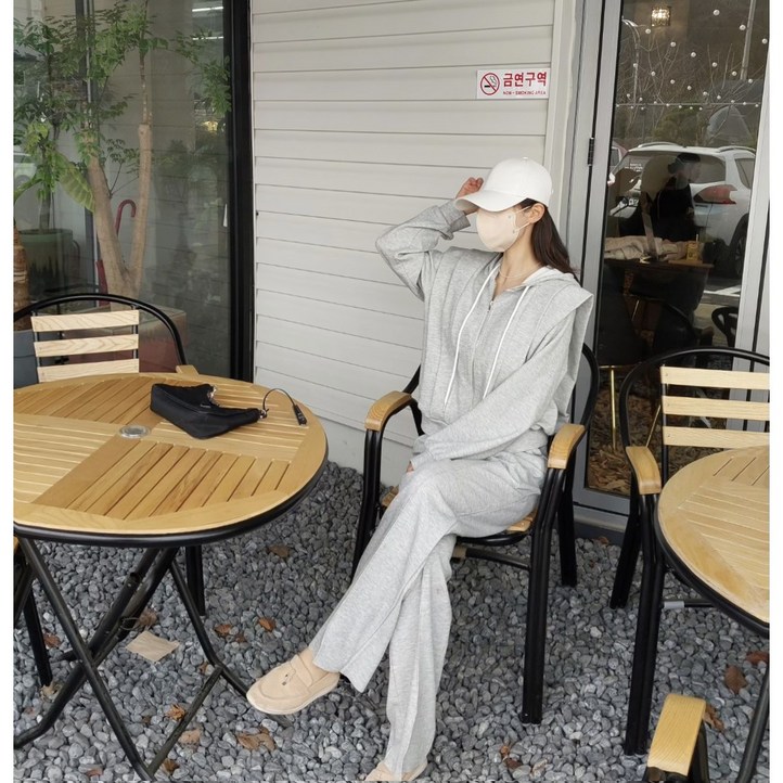 보웬 여자 여성 후드 핀턱 지퍼 집업 추리닝 세트