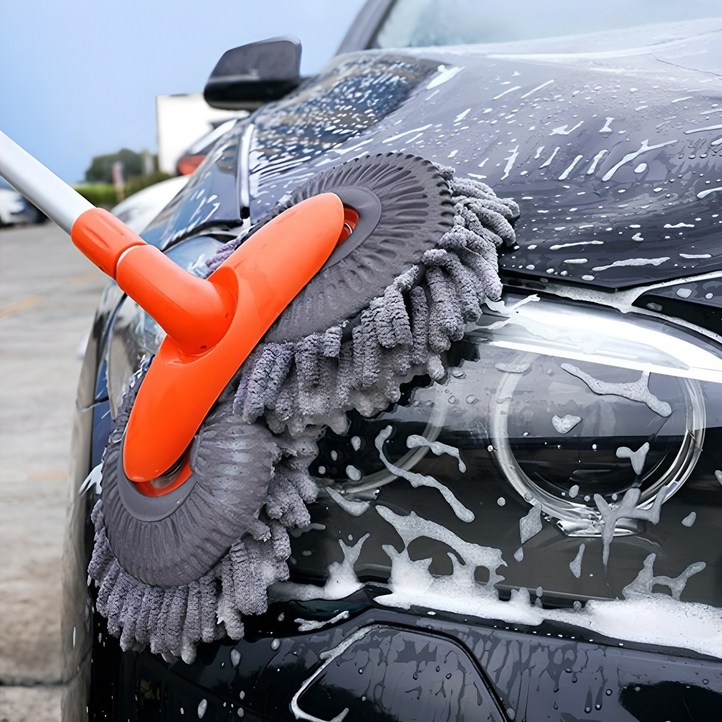 투데이리빙 4세대 업그레이드 3단 세차 밀대 듀얼 헤드 각도 조절 차량용 브러쉬 자동차 세차용 접이식 걸레 차량 대걸레 청소 용품