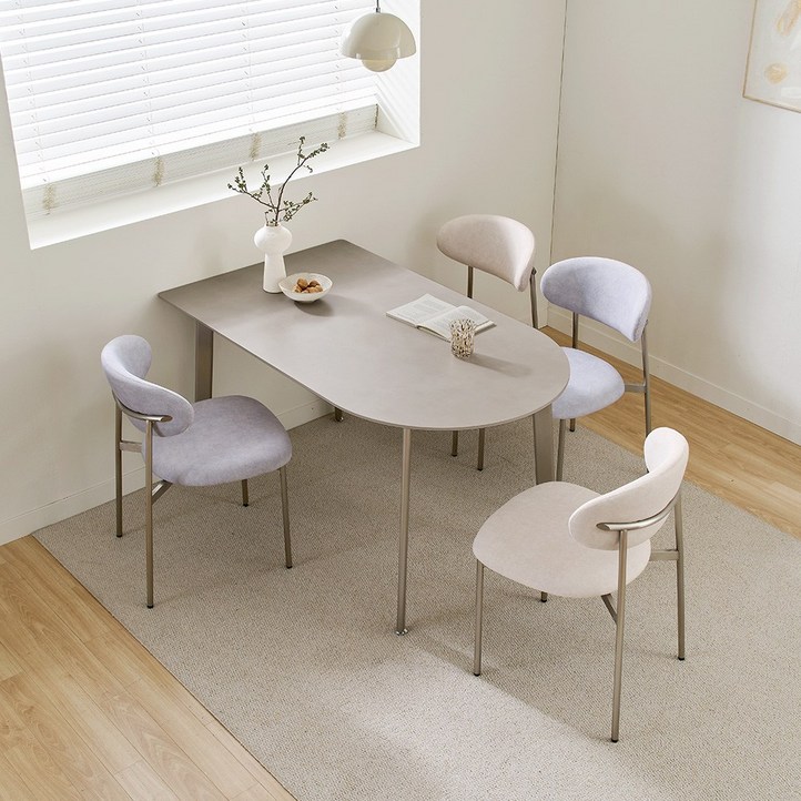 SUS 세론 포세린 세라믹 식탁 1200 1400 라이트그레이 반타원형