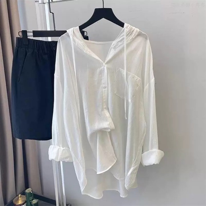 리노브엠무지후드셔츠 간절기후드셔츠 여성루즈핏셔츠 빅사이즈 여름셔츠