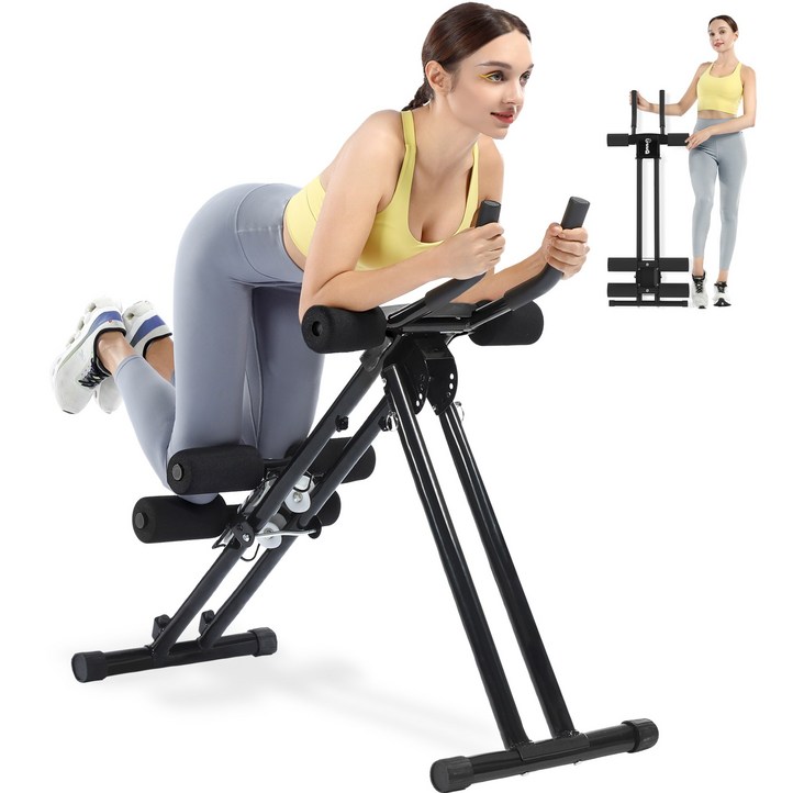 HVO 4단계 높이조절 AB 머신  접이식 저장 간편, 100kg 내구성, 가정용 복근 코어 운동기구 한국어 설명서 포함, 검정색, AB05BLK