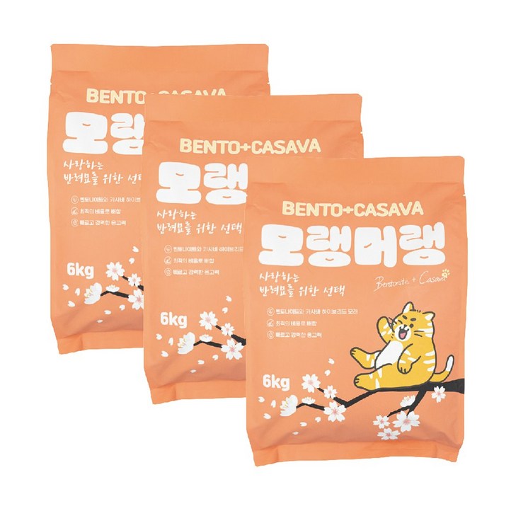 펫라벨 모랭머랭 벤토카사바 고양이모래, 무향, 3개, 6kg