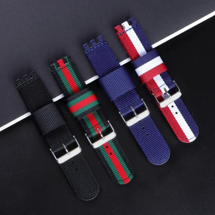 베벨 에지가 있는 SWATCH용 나일론 캔버스 시계 밴드 직경 17/19/20mm 나일론 스트랩 대부분의 석영 손목시