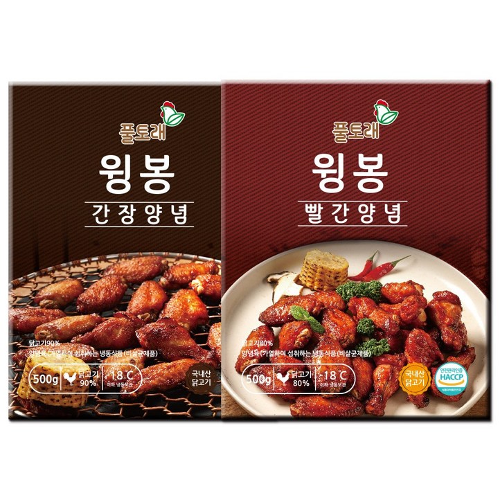 풀토래 매콤 간장 양념윙봉 2팩, 6개, 500g