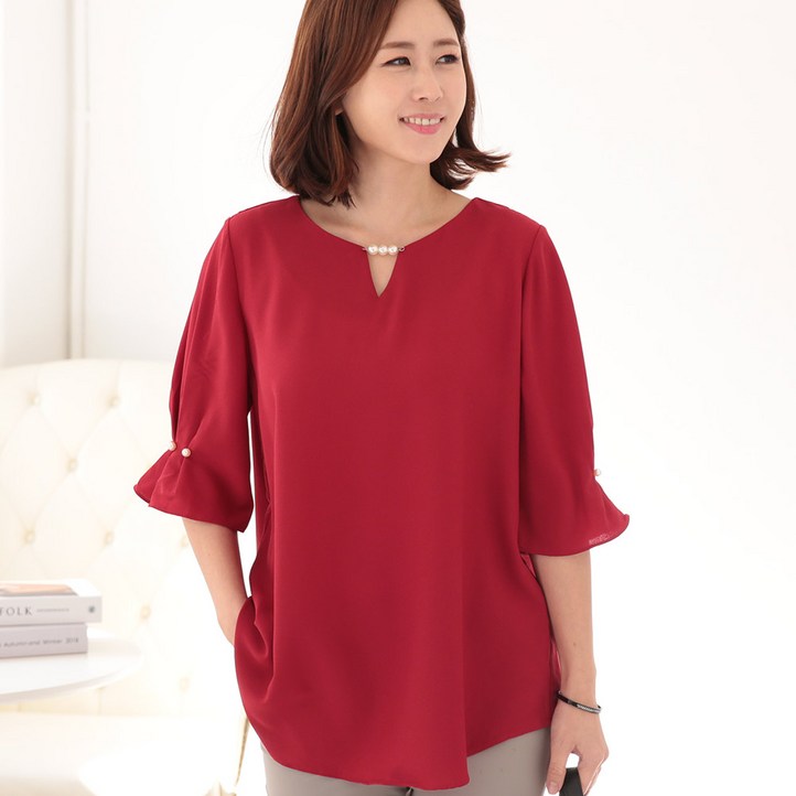 엄마옷 백합사 진주펄 브이라인 블라우스P201306 40대 50대 중년여성의류 여성용 마담 미시옷