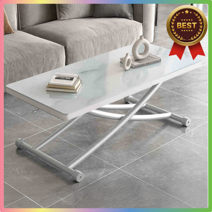 제니스 리프트업테이블 접이식 높이조절 거실 소파 커피 티테이블, D.화이트 실크