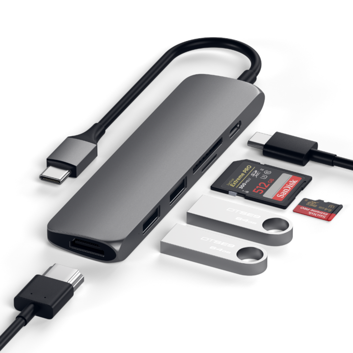 사테치 USB C타입 6n1 알루미늄 슬림 멀티포트 허브 어댑터 V2 STSCMA2M