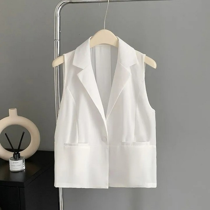Asure 여름 여성 얇은 정장 조끼 루즈핏 민소매 베스트 오피스룩 출근룩