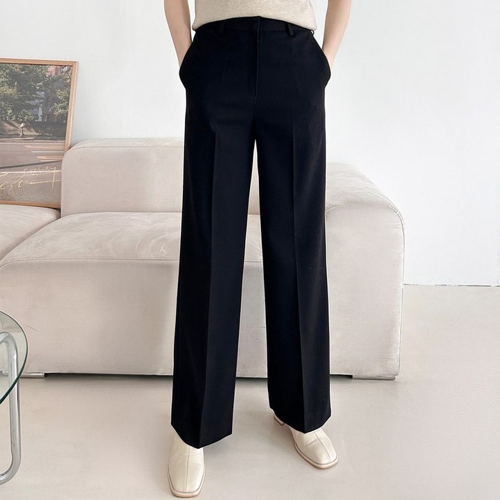 디아웃핏 여성 울 기모 밴딩 슬랙스 스판 바지 팬츠 일자 세미 와이드 부츠컷