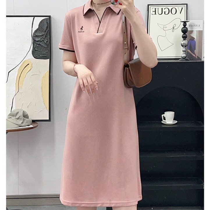 여름 데일리 반팔 노버튼 카라 미디 원피스 여름 데일리 반팔 노버튼 카라 미디 원피스
