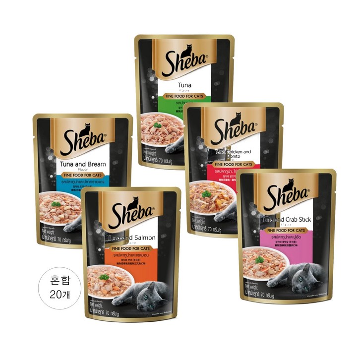 쉬바 고양이 주식파우치 혼합5종 4개씩 20개, 70g, 20개, 혼합맛