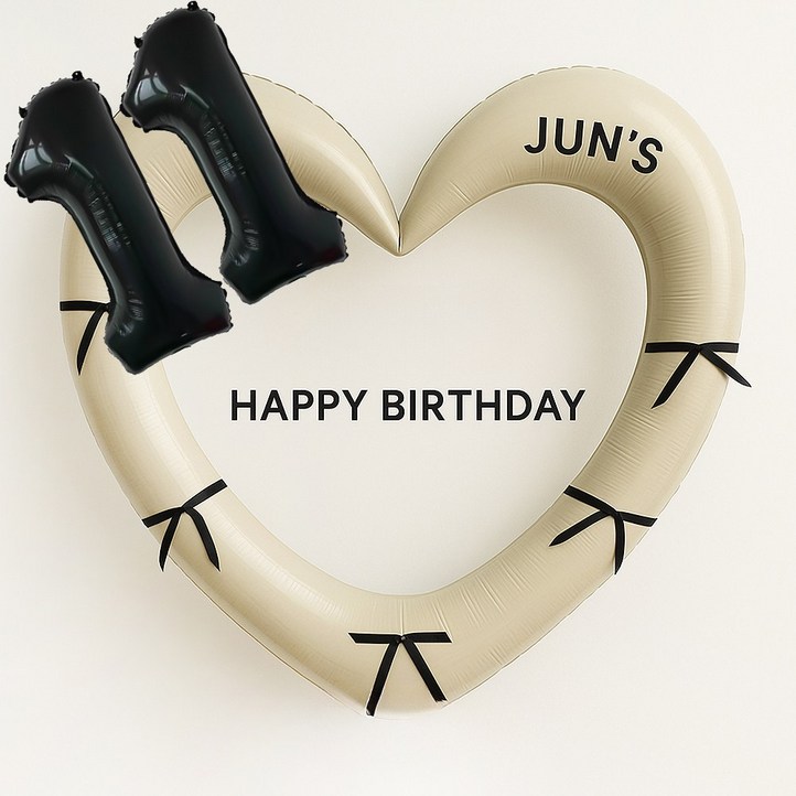 해피제이니 블랙 숫자 하트프레임 풍선 생일파티용품세트프리레터링 시트지 포함 포토존, 1세트, 11 크림하트