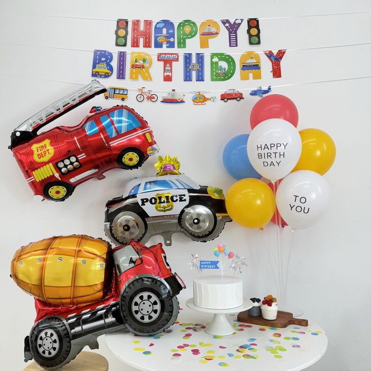 자동차풍선 생일세트 남아 두돌상 조카 소방차 경찰차 중장비, 1세트 자동차풍선 생일세트 남아 두돌상 조카 소방차 경찰차 중장비, 1세트