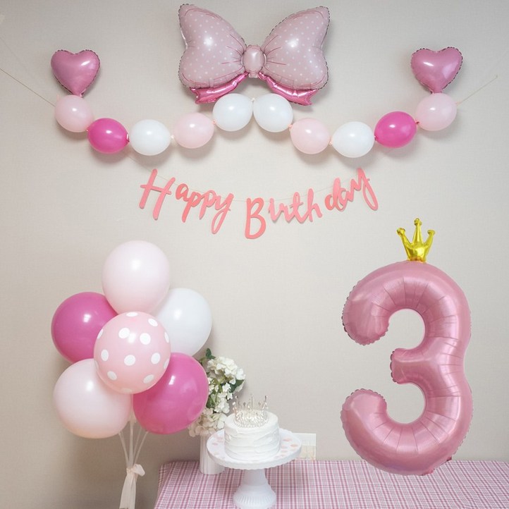 연지마켓 생일풍선 생일파티용품 리본풍선 숫자세트, 핑크리본 핑크세트 3 연지마켓 생일풍선 생일파티용품 리본풍선 숫자세트, 핑크리본 핑크세트 3