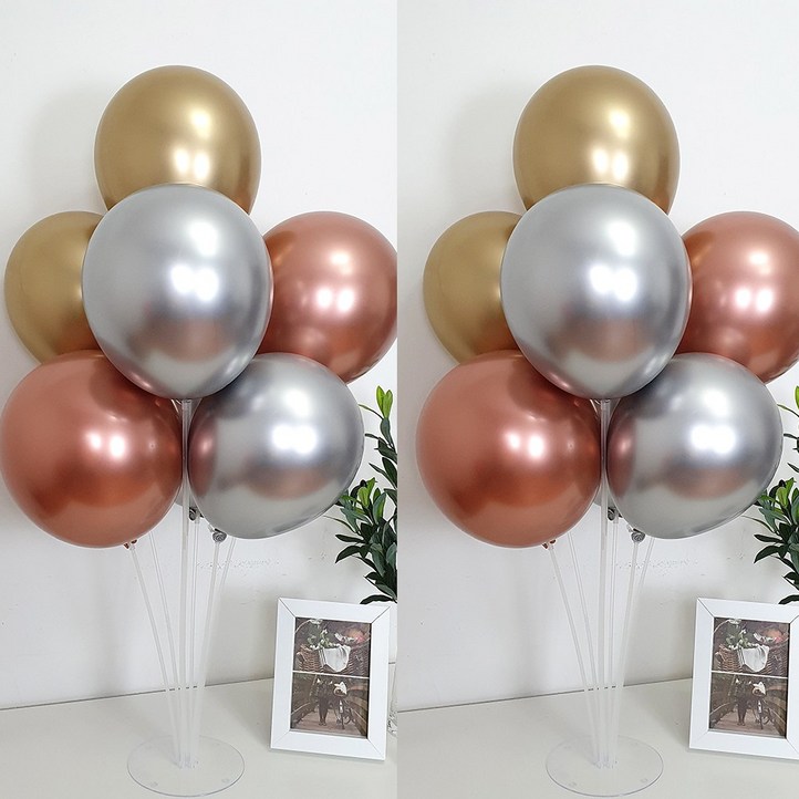 파티앤온 풍선꽂이 펄풍선 스탠드 장식 세트, 2개, 31.크롬 삼색혼함