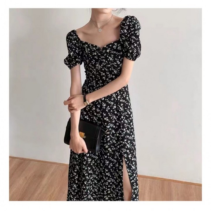 플라워원피스 롱 꽃무늬 셔링 여름 휴양지 데이트룩 옆트임치마