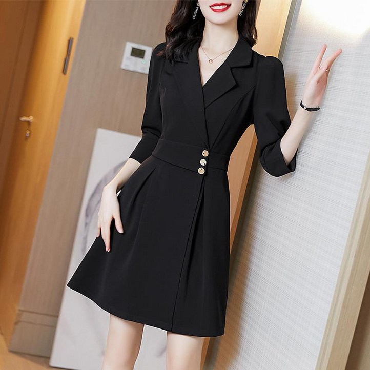 별후이 여성용 데일리 블랙 A라인 미디 슬림핏 정장 원피스 별후이 여성용 데일리 블랙 A라인 미디 슬림핏 정장 원피스