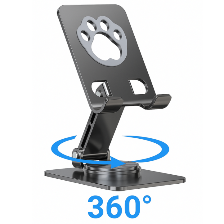 레드에셋 탁상용 태블릿 핸드폰 거치대 360도 회전 접이식 각도조절, 블랙, 스마트폰 모델, 1개