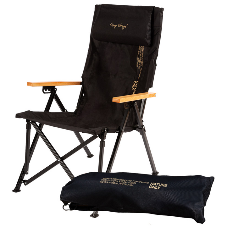 캠프빌리지 캠핑 낚시 4단 각도조절 접이식 리클라인 릴렉스체어 캠핑의자, 블랙, 1개