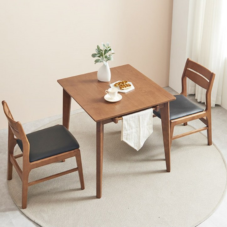 이케아 2인용 고무나무 원목 월넛 식탁세트 카페 원룸 신혼 커피숍 국내제작 식탁 의자, A782 내추럴