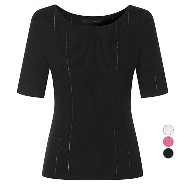 올리브데올리브 여성용 라운드 슬림 반팔 골지 니트 탑