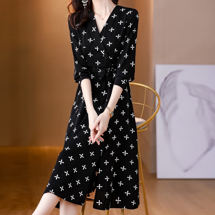 아뗄릭 랩브이넥 허리리본 꽃잎 원피스 03380 빅사이즈 포함