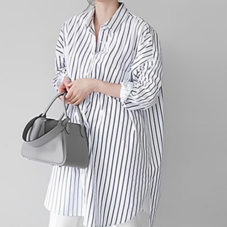 아뗄릭 여성용 데일리 루즈한 롱 카라 셔츠 14627