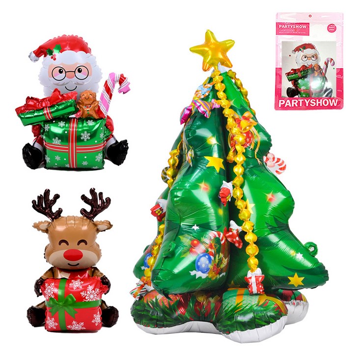 파티쇼 크리스마스 은박풍선 선물 산타  루돌프  스탠드 은박 크리스마스 트리 B타입 세트