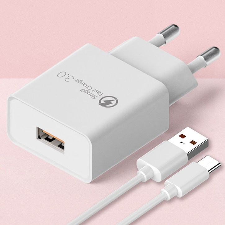 서가 퀵차지 QC3.0 18W USB 고속충전기 + C타입 케이블 1.5m 세트, 화이트, 1개