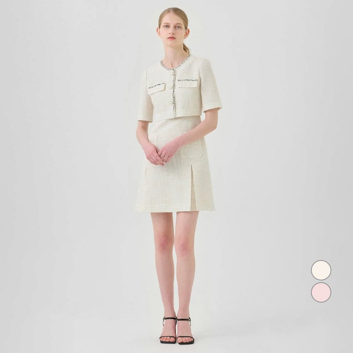 라인어디션 여성용 자바라 테이프 트위드 미니 원피스