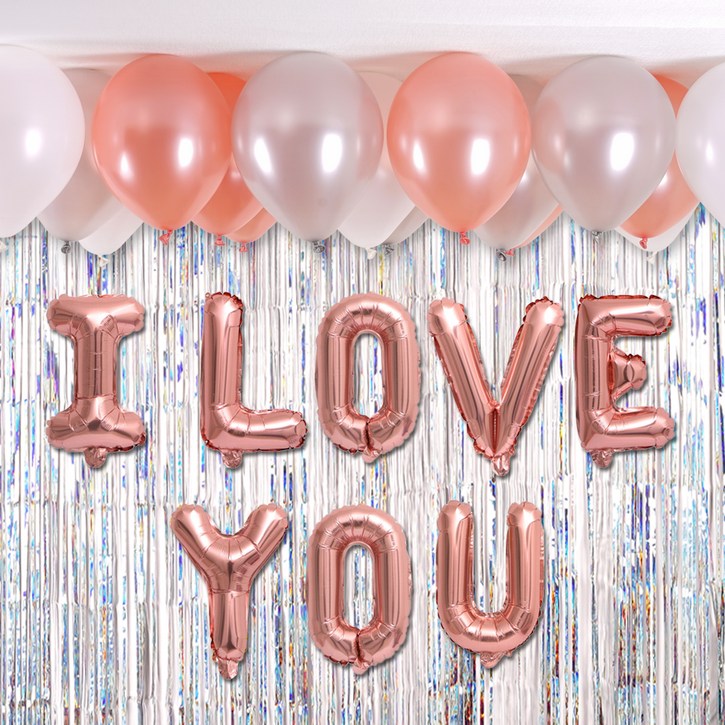 파티짱 I LOVE YOU 풍선 커튼, 로즈골드실버, 20세트