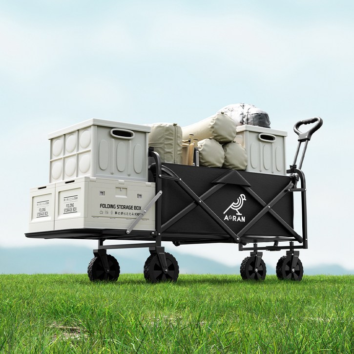 아오란 캠핑웨건 다기능 접이식 수레, 1개, 검은색