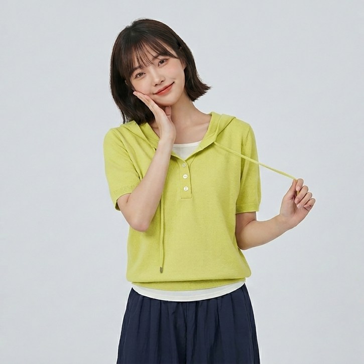 메이첼 벨레드 후드 파스텔 버튼 니트 티셔츠 12565