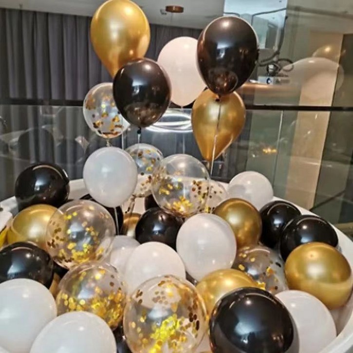 팡파티 파티풍선  공기주입기, 블랙 골드 화이트, 50개