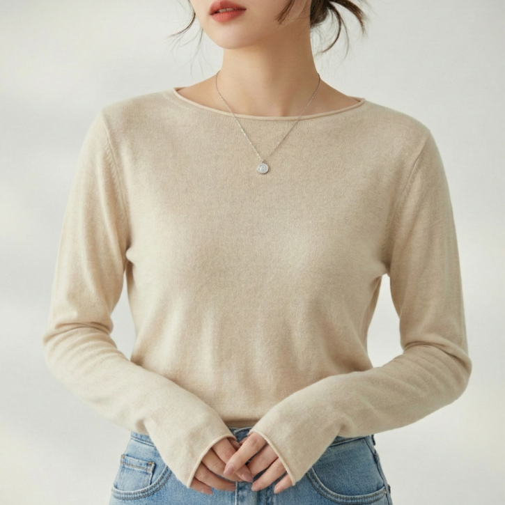 여성 슬림핏 라운드 긴팔 티셔츠 베이직 이너 티