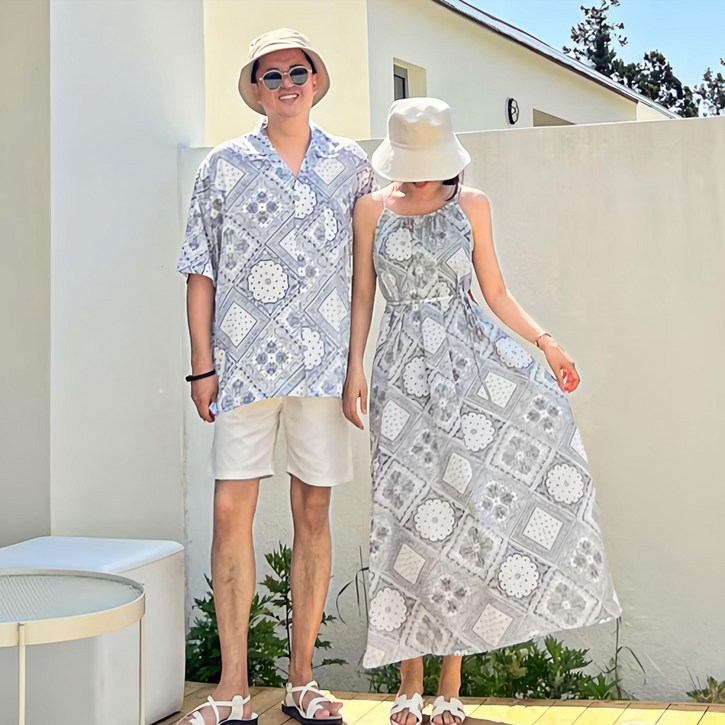 [당일발송]테슬 페이즐리 롱 비치 원피스 신혼여행  커플 시밀러룩 빅사이즈 가능