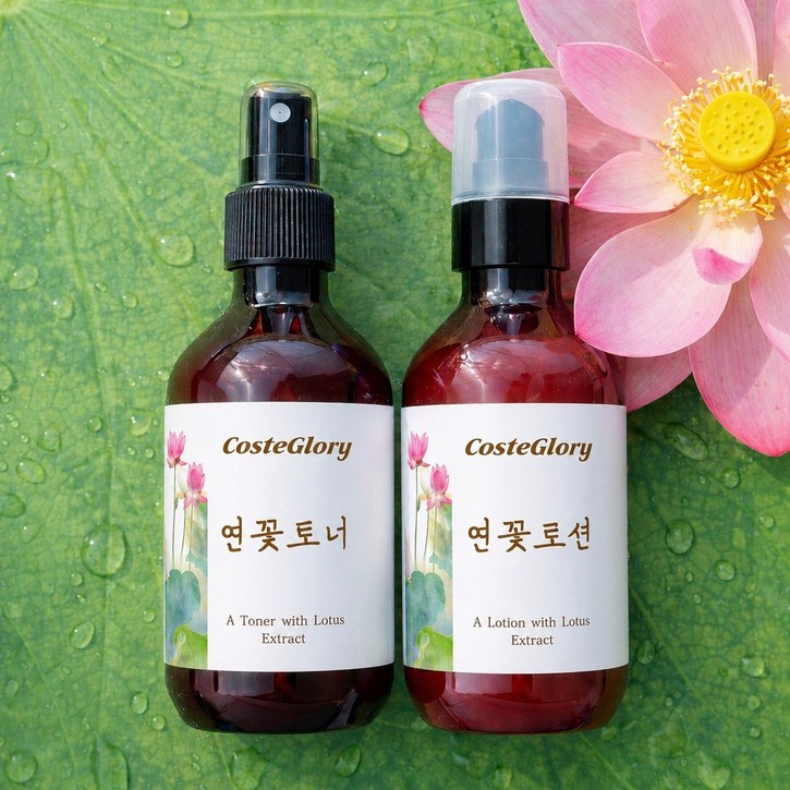 [160g UP] 코스테글로리 연꽃 토너와 로션 세트 청소년 중학생 여드름 지성 피부 트러블 진정 스킨 화장품