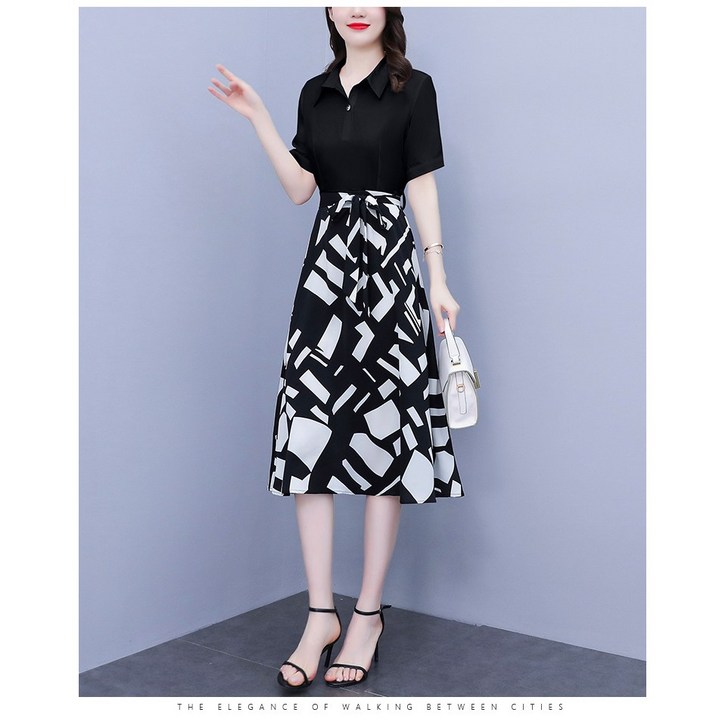 비아이와이 여성 여름 허리 조임 레이어드 반팔 원피스 DH1010