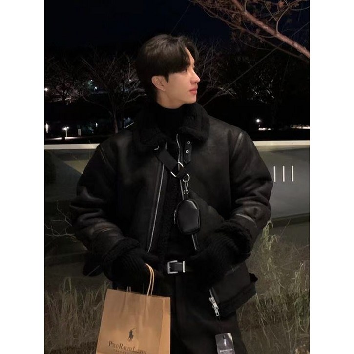 남자 무스탕 자켓 집업 오버핏 레더 항공 스웨이드 점퍼 가을 겨울 보온 코트2072025925 JoYouth