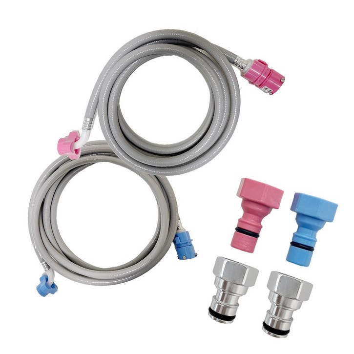 해피니즈 국산 냉수 5M  온수 5M 세탁기호스  커플링 4개 세트, 1세트, 5M 냉온수 세트 색깔커플링 2개 황동커플링 2개