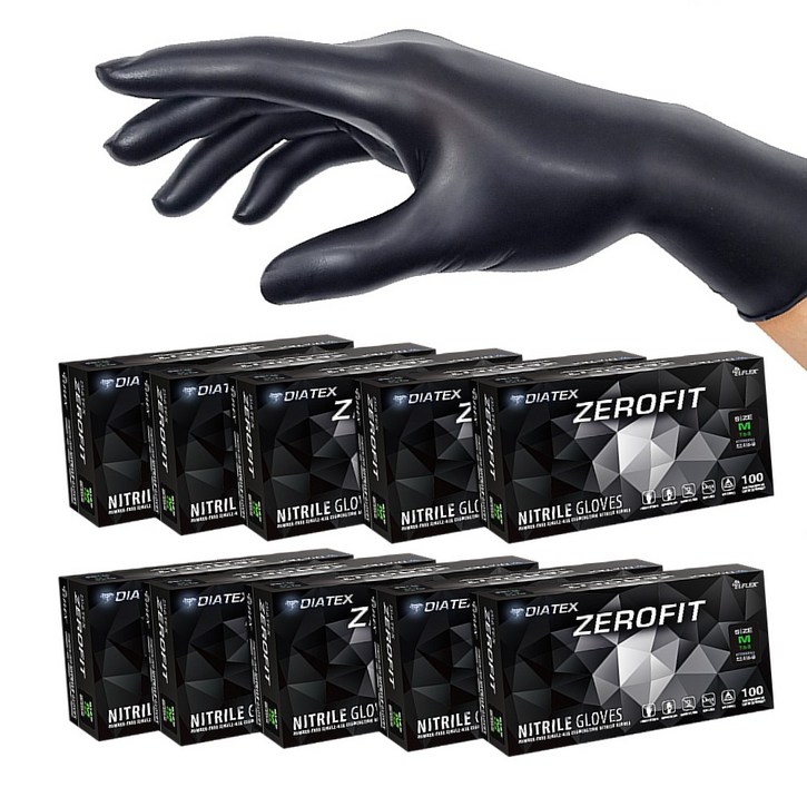 다이아텍스 제로핏 식품용 니트릴장갑 100매 X 10BOX 검정 질긴 요리 주방 셰프 고무, 10개, M, 블랙